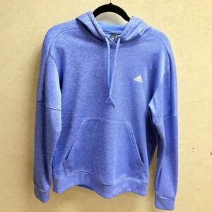Adidas L Women Blue Heather Pullover Kangaroo Drawstring Sporty Pocket Hoodie